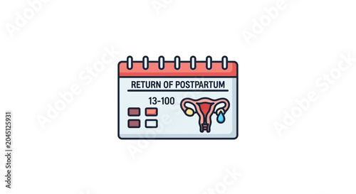 Postpartum Return Calendar with Uterus Icon - 13-100 Days, Woman's Health