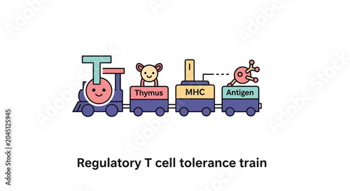 Regulatory T cell tolerance train with thymus, MHC, and antigen