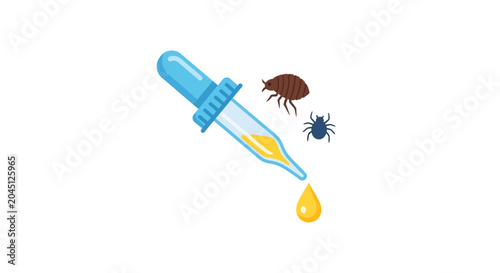 Pest Control Concept: Dropper with Liquid and Insects, Bed Bug and Spider Icons