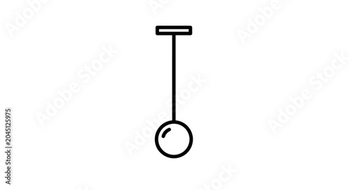 Simple line drawing of a pendulum with a ball, isolated on white background.