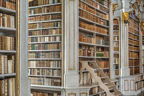 Historic Bookshelves in Admont Abbey Library Interior