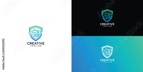 Schilderij op canvas Abstract shield and cloud logo design, embodying secure data management, innovat