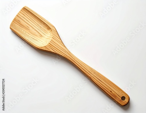 Natural wooden cooking utensil with carved bowl and long handle