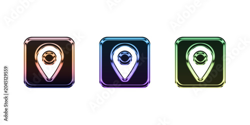 3d Three colorful location pin icons on a transparent background