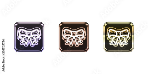 3d Shiny metal bow tie pins in purple, copper, and gold colors isolated on transparent background