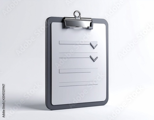 Minimalist clipboard with blank lines and checkmarks on white