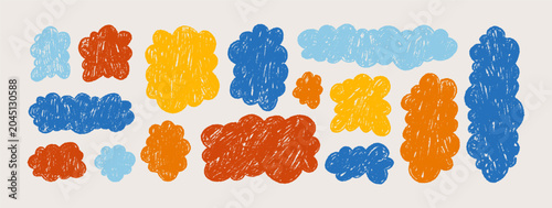 Schilderij op canvas Funky crayon doodle fluffy cloud set