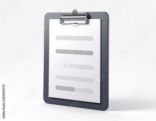 A dark-gray clipboard with a sheet of white paper, showing progress bars