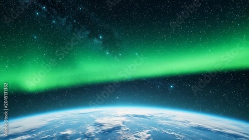 Earth from space with aurora and stars