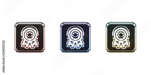 3d Shiny metal icons with white logo on black background isolated on transparent background