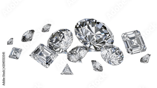 Konstfotografi Isolated brilliant cut and fancy shape diamonds scattering, sparkling gems luxur