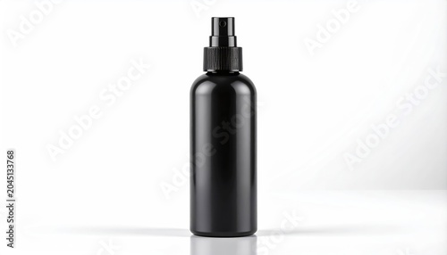 Sleek matte black spray bottle with pump dispenser, studio lighting