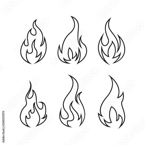 Minimal Flame Line Icon Set Collection for Fire, Heat, Energy, and Safety Concepts
