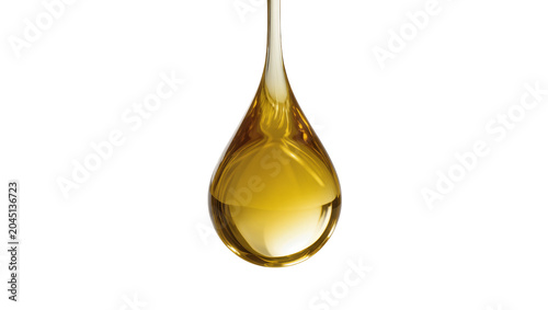 Bild auf Leinwand Isolated single golden liquid oil drop suspended in air with shiny smooth reflec