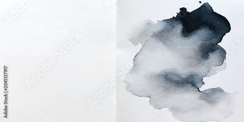 Fotografie Man painting a wall and looking through a hole into an abstract winter sky with