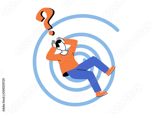 Obraz na plátně A man falling into a blue spiral with a question mark above his head vector illustration