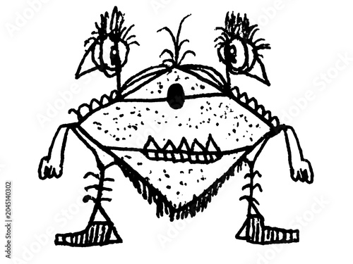 Canvas Print Sketchy style black and white creature isolated hand drawn illustration