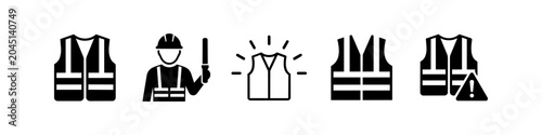 Fotografija Set of flat safety vest icons and a construction worker silhouette