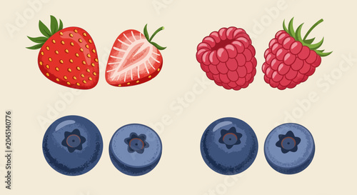 Assortment of Fresh Berries: Strawberries, Raspberries, and Blueberries