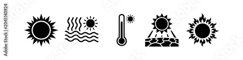 Bild auf Leinwand Set of five black icons representing extreme heat, drought, and climate change