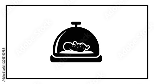 Baby under glass dome, concept of protection, safety, and preciousness