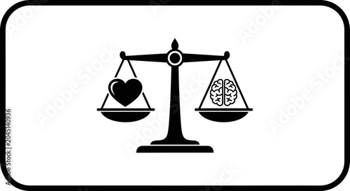 Balance between heart and brain on scales, symbolizing logic vs emotion, decision making