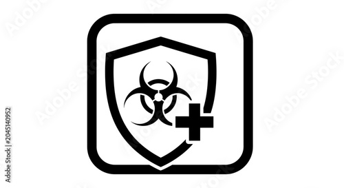 Biohazard Protection Shield Icon with Plus Sign - Biological Hazard Safety Symbol