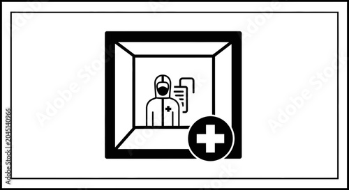 Biohazard Protection Suit Person Inside Containment Chamber with Plus Sign Icon