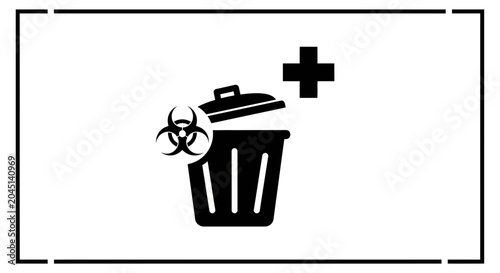 Biohazard Waste Bin with Plus Sign Icon - Medical Waste Disposal and Recycling Concept