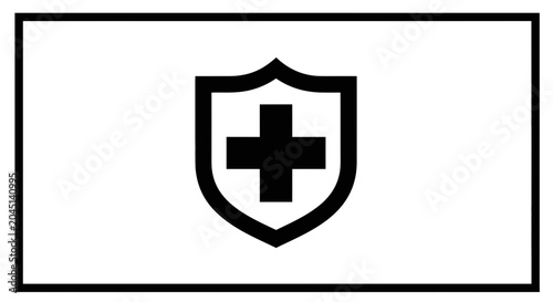 Black Shield with White Cross Icon Symbolizing Health, Safety, and Protection
