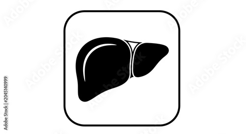Black silhouette of a human liver inside a rounded square icon, isolated on white background.