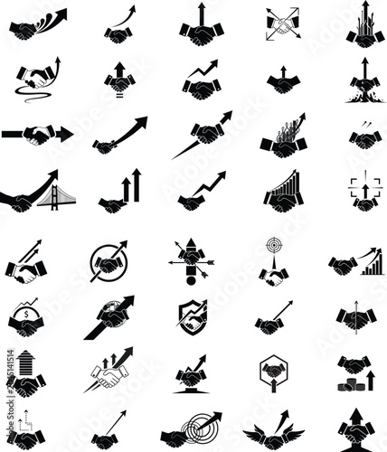 Set of flat design business and finance icons in black color