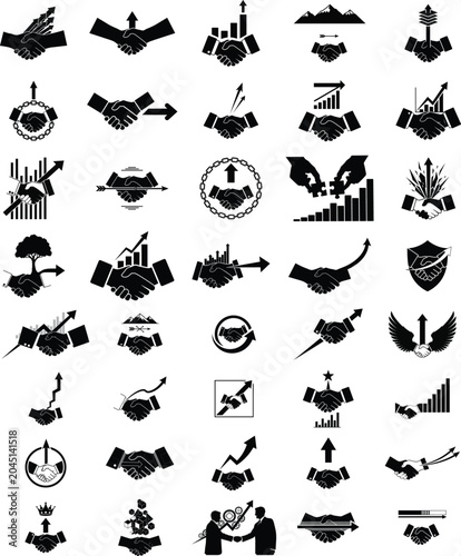 Set of diverse business and industry icons in black and white vector style