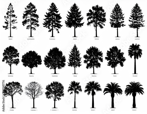 Diverse collection of 24 distinct tree silhouettes