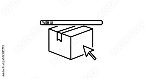 Online shopping box with cursor and web UI search bar, e-commerce concept