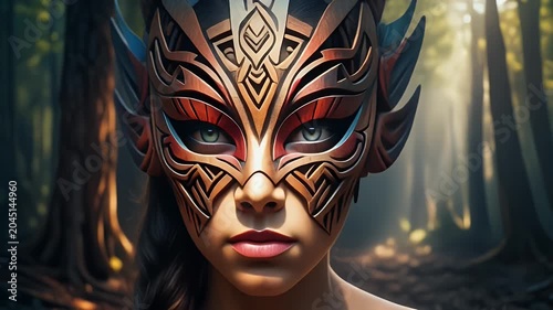 Masked Woman in Forest.