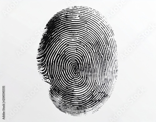 Close-up of a dark, detailed fingerprint whorl pattern on a light gradient