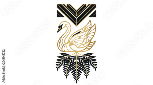 Elegant swan illustration with decorative gold and black accents