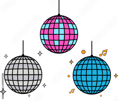 Disco ball icon set with music symbols with party night club illustration vector design