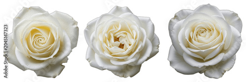 Photos White rose heads set transparent PNG, fresh blooming ivory cream roses top view
