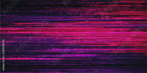 Abstract digital art with vibrant magenta and deep purple horizontal lines and static effect, representing digital noise and data corruption.
