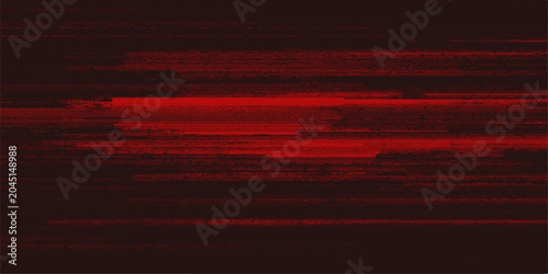 Tableau sur toile Red digital glitch effect background, representing a corrupted data stream or transmission error, with horizontal lines and distorted pixels in shades of dark red and black