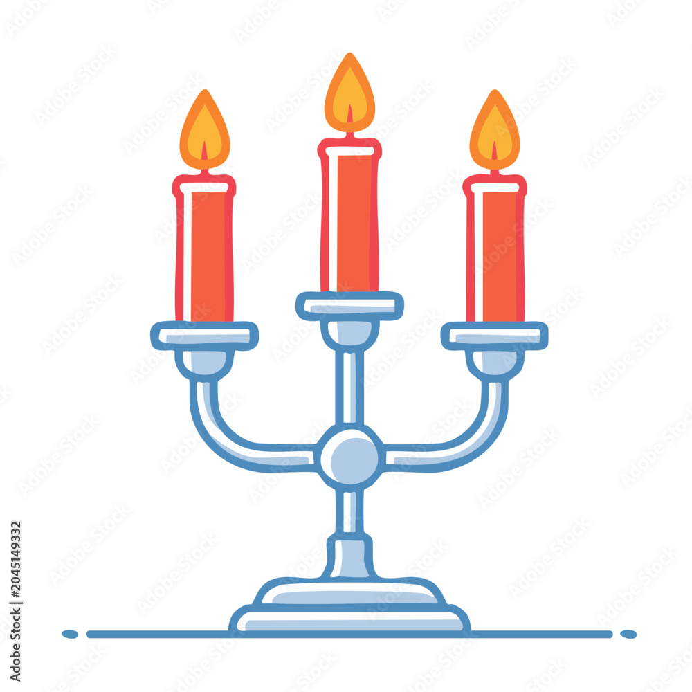 Fototapeta premium Flat design icon of a candlestick with three lit candles