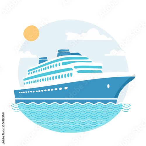 Flat design illustration of a cruise ship sailing on the ocean
