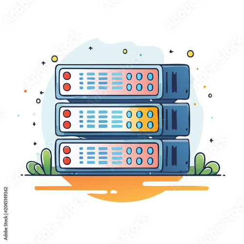 Flat design illustration of a server rack with lights