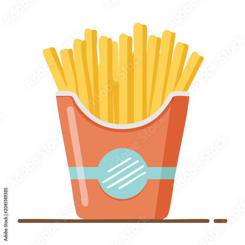 Flat design illustration of French fries in a red container