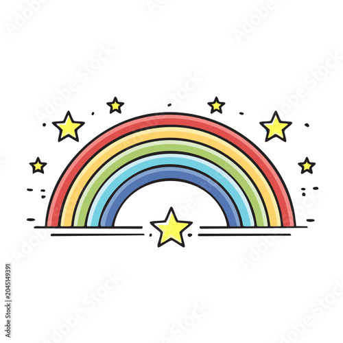 Flat design rainbow with stars on transparent background