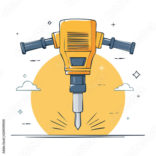Yellow jackhammer illustration with flat design style