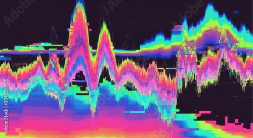 a colorful waveform on a black background with a white border below abstract background audio wavefo