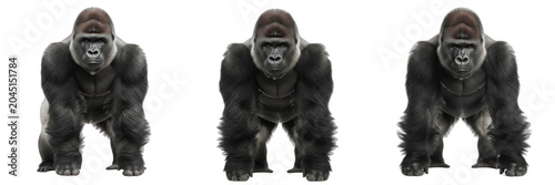Foto Silverback Gorilla Collection: Three Majestic Adult Gorillas in Standing Poses I